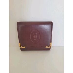 Cartier Vintage Mini Coin Case Wallet Bordeaux Leather Small Red Burgundy‎ Pouch